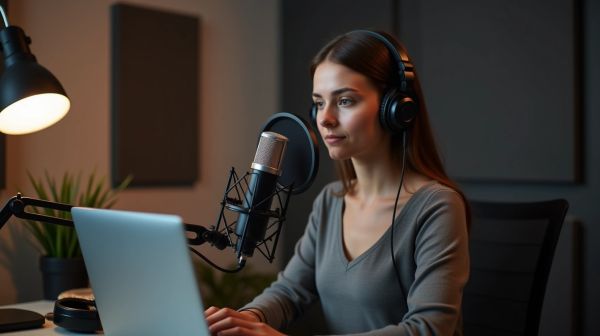 Enregistrement de voix-off féminine en ligne avec des résultats professionnels